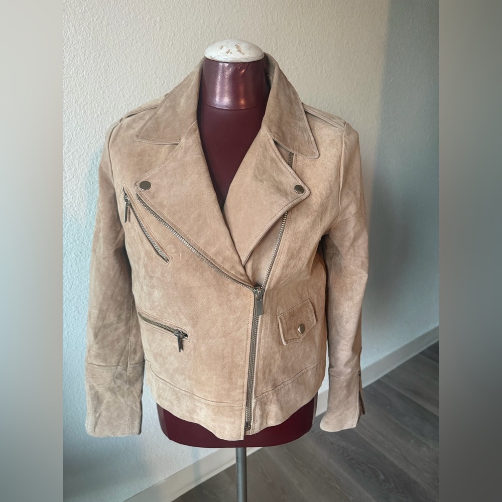 Mango Beige/Tan Suede Leather Jacket size Small - Picture 2 of 10